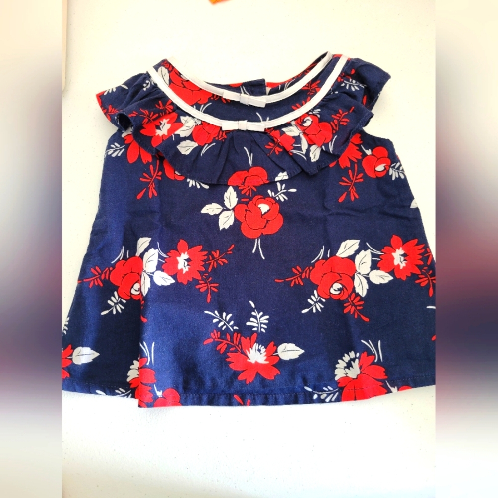Janie and‎ Jack Navy Floral Cotton Summer Top Baby Girl 12-18 Months